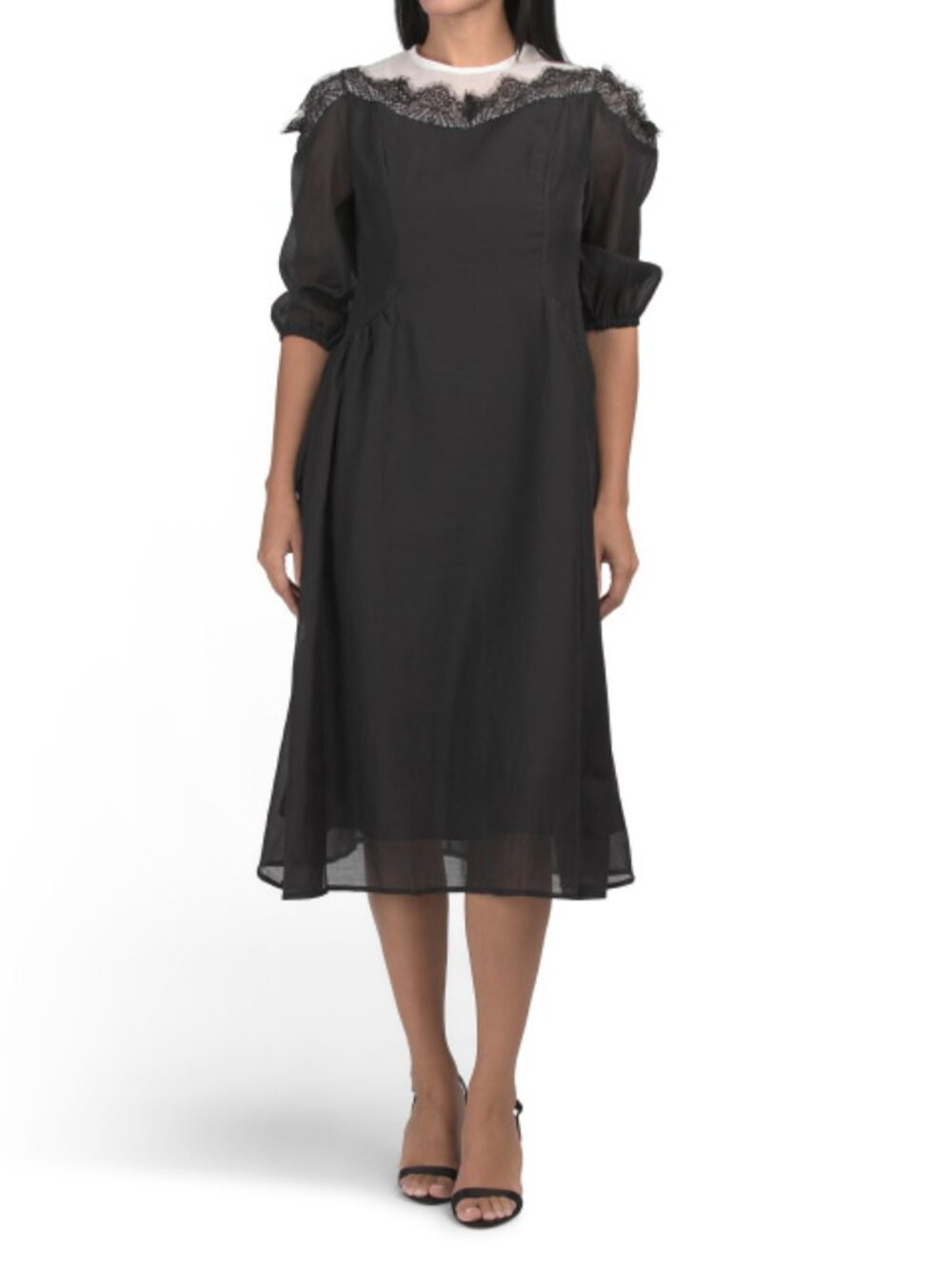 NANCY YANG Lace Collar Midi Dress